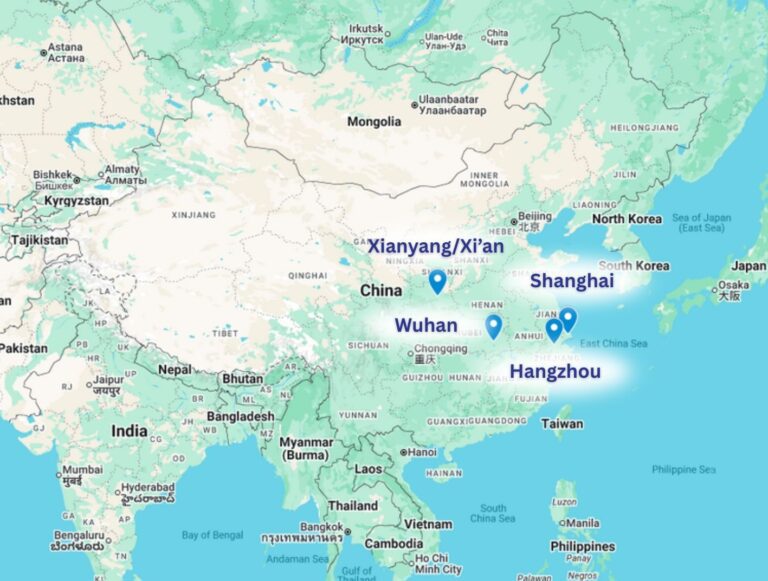 Map showing cities the delegation visited.