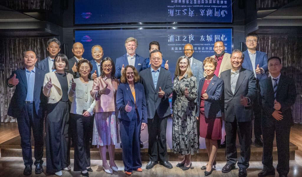 Members of the 2025 Heartland Leaders Delegation pose with local Shanghai government officials, Gotion business leaders, Illinois state representatives in China, on the Huangpu River Boat Cruise.